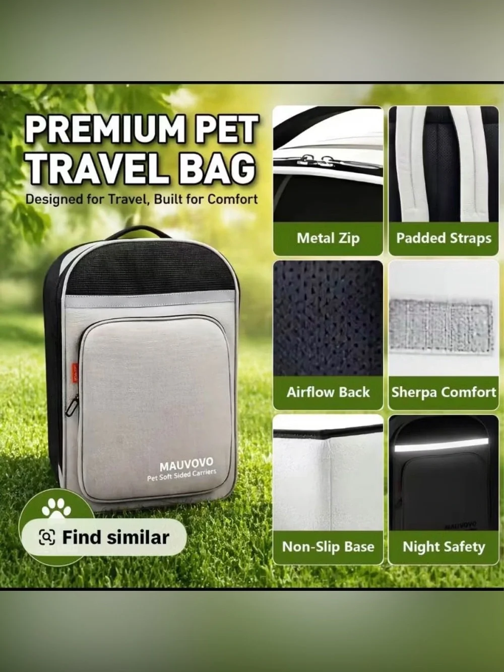 Women’s/Men's  Gray Travel Backpack Bag - Premium Pet Carrier Style